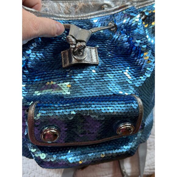 Coach Women’s Blue Poppy Sequin Backpack Signature Glitter Travel Bag Designer - Picture 8 of 13